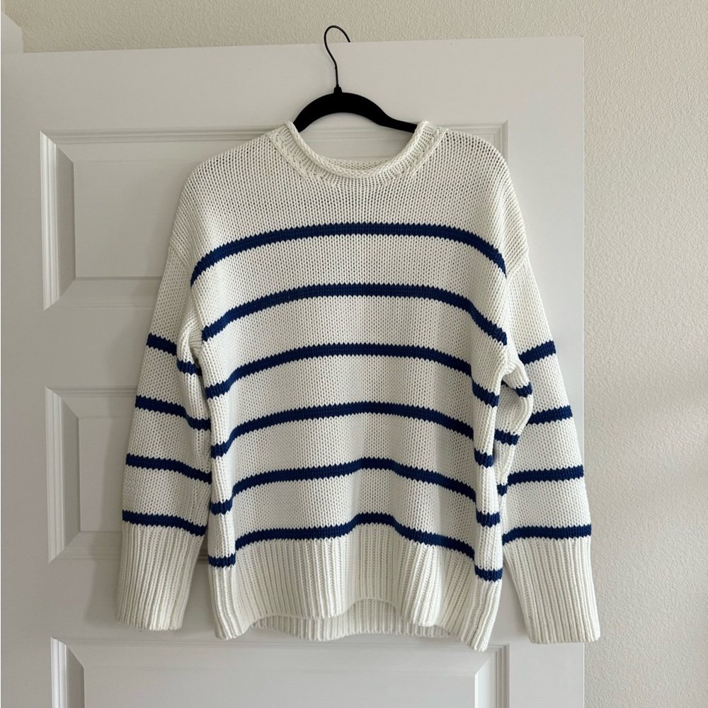 La Ligne Cream & Navy Striped Crewneck Sweater